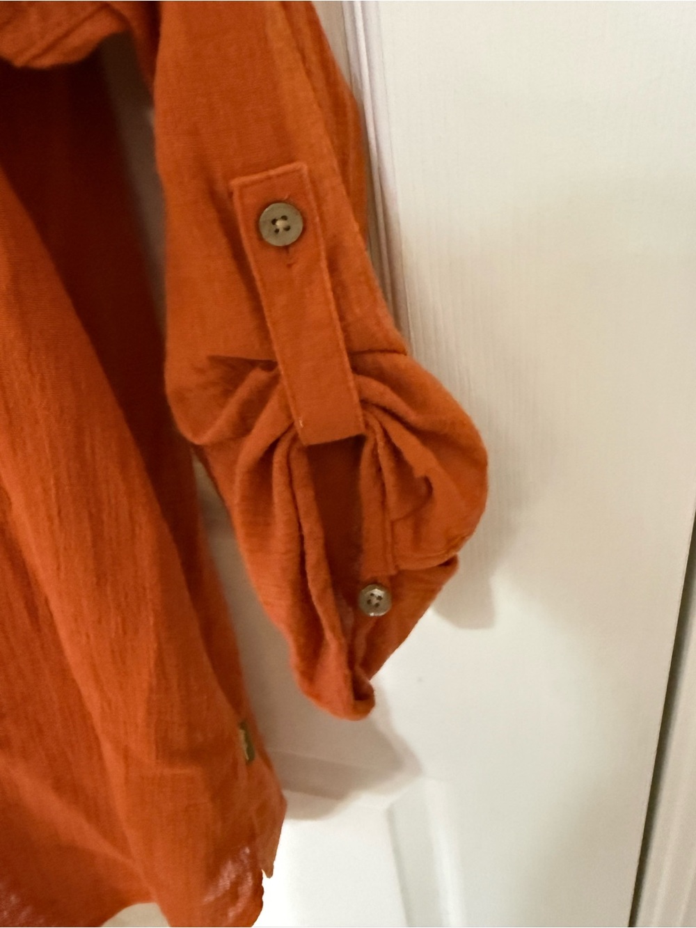 Eddie Bauer Rust Cotton Crochet Shoulder V-Neck Blouse Medium - Picture 8 of 12